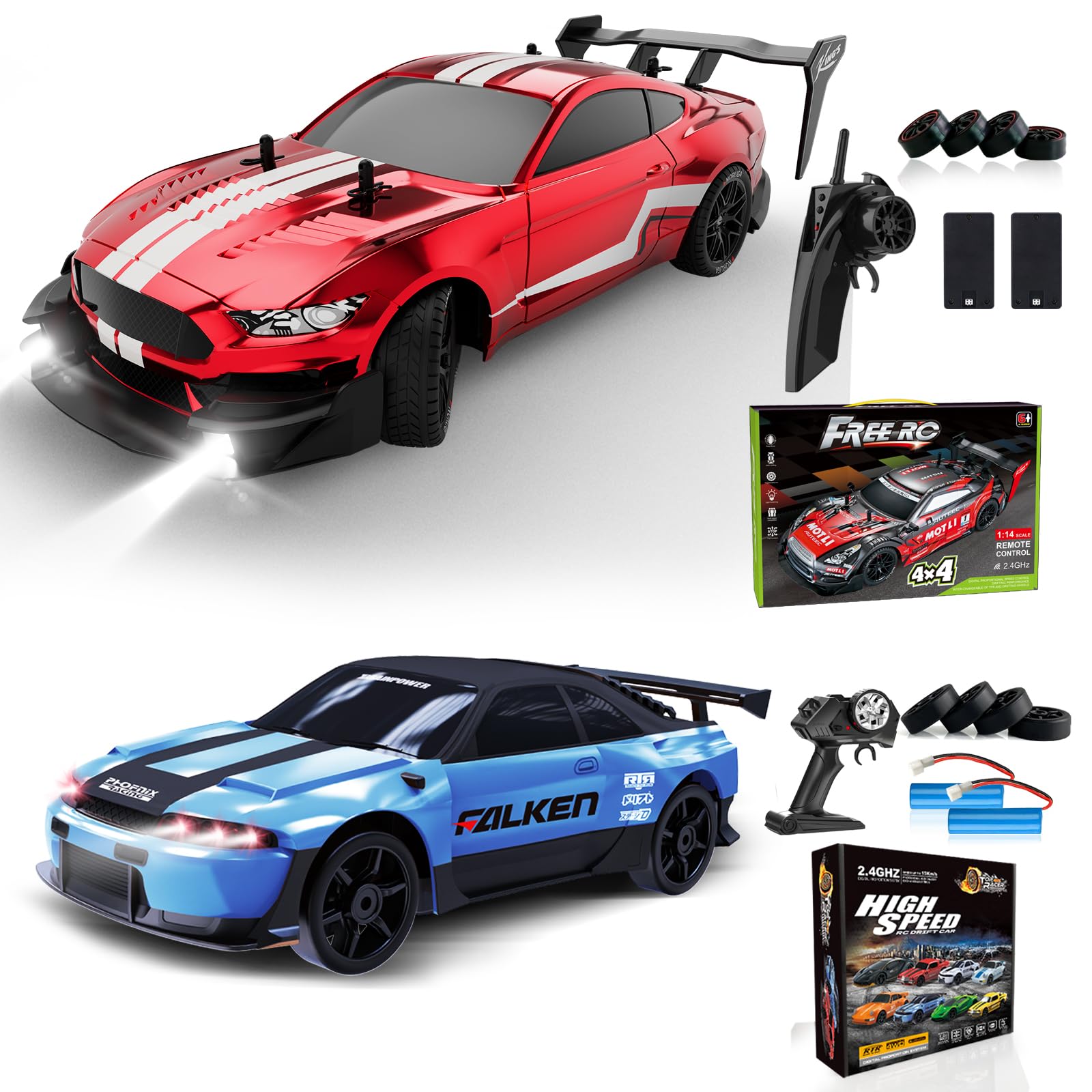 LFOLUSU RC Drift Car 1:16 Scale 4WD RC Car 30km/h High Speed+RC Drift Car 1:24 Scale 4WD RC Car 15km/h High Speed Racing Sport Toy Car for Adults Boys Girls Kids Gift 2Pcs Rechargeable Battery