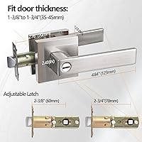 Vista 3 de USHTL01-SN-BK-6P - Manija cuadrada de privacidad para puerta de níquel cepillado sin llaves para dormitorio o baño, USHTL01-SN-BK-6P