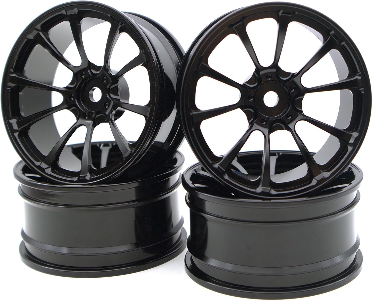 1/10 RC Drift Tires and Aluminum Wheels Rims Rally Racing Tyres 12mm Hex for 1:10 Scale On Road Touring Street Car Tamiya Traxxas HPI KYOSHO XV02 XV01 TT01 TT02 PTG2 A959 4PCS (Black)