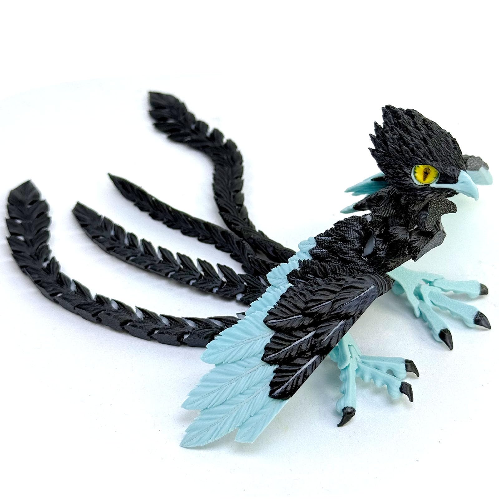 8.2 Inch 3D Printed Peacock Toy,Articulated Flexible 3D Printed Animal Decor,3D Printed Phoenix Bird, Perfect Desk pet for Animal Collectors (Black Blue)