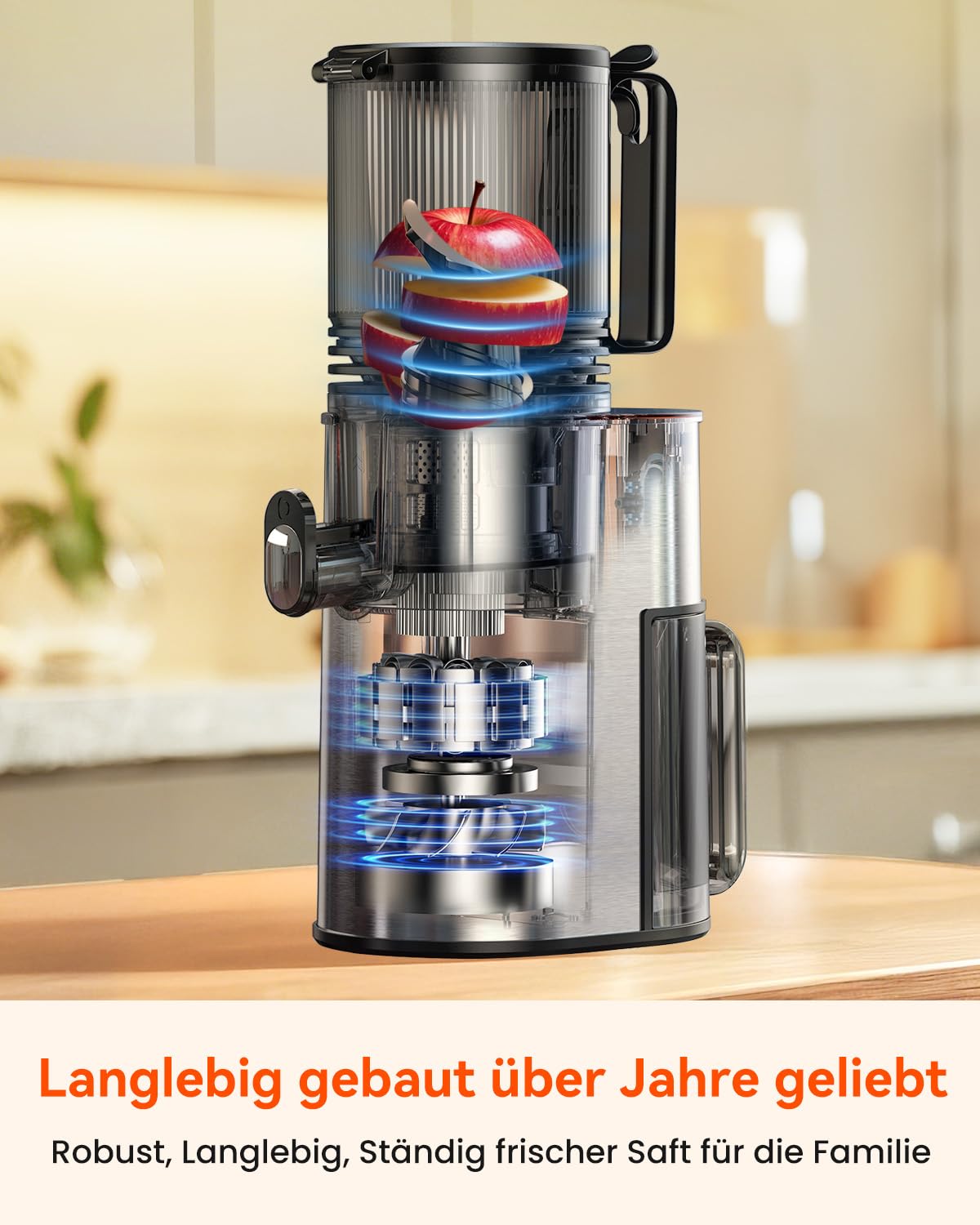 Slow Juicer Testsieger, Entsafter für Ganze Gemüse und Obst, Juicer Machine mit 130 mm Einfüllöffnung, 1,8L, BPA-frei, 250W, Rücklauffunktion, einfache Reinigung, Edelstahl Schwarz