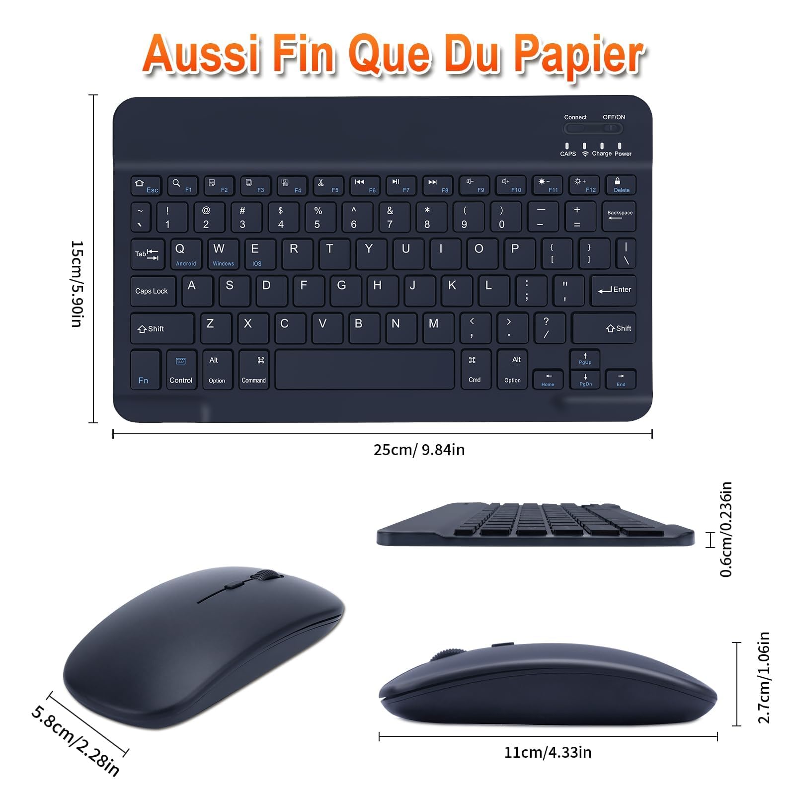 Clavier Souris sans Fil,Wireless Keyboard Mouse Combined, Silent WirelessKeyboard, Rechargeable Ultra-Thin and Portable, Ergonomic Keyboard and Mouse for iOS/iPad/PC/Android/Windows Laptop