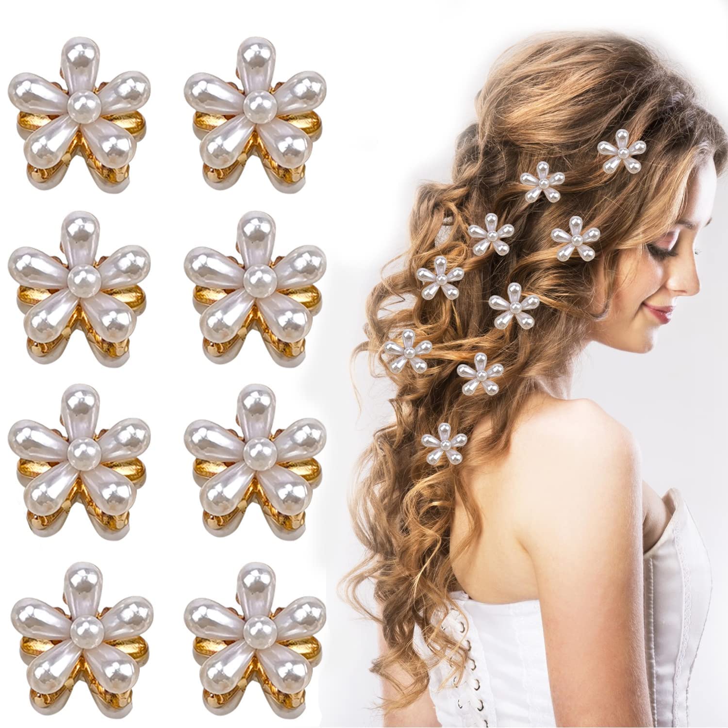ADORNISH 6 pcs Flower Pearl Hair Clips, Mini Hair Claws, Bridal Hair Accessories Gift Idea, Brides Bridesmaid Hair Clips, Wedding Hair Style