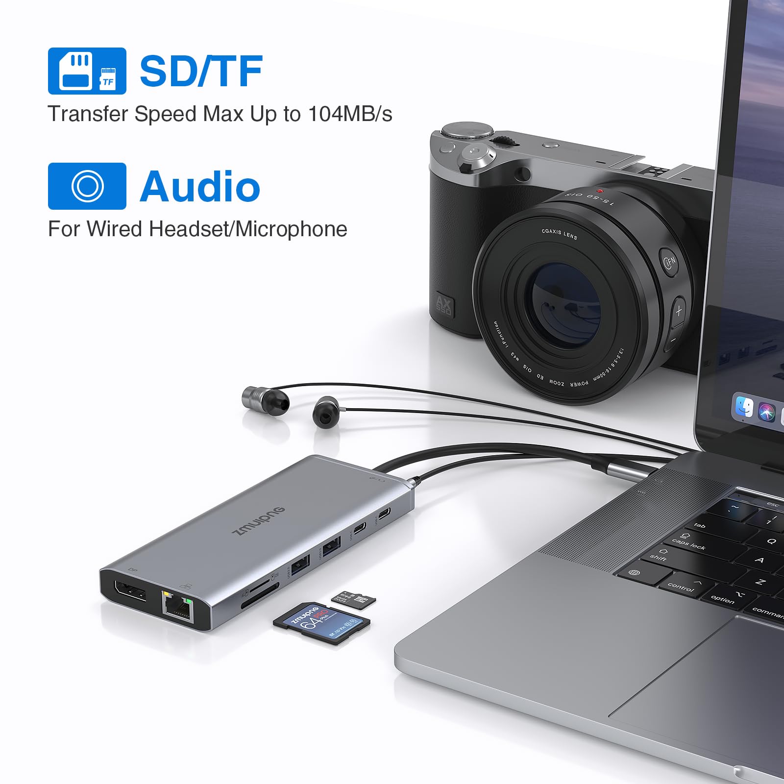 USB C Docking Station 2 Monitore, Laptop Dockingstation Triple Display, 14 in 1 USB-C Hub Adapter mit Dual HDMI, DisplayPort, Ethernet, 100W PD, 2 USBC, 4USB, SD/TF Kartensteckplatz, 3.5mm Audio