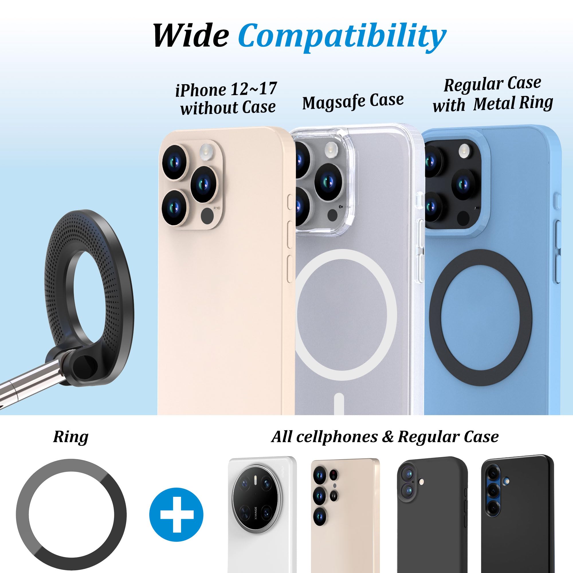 PlusAcc Próżniowy magnetyczny uchwyt na telefon do samochodu – nano żelowy uchwyt na telefon z przyssawką obracany o 360° składany przenośny mocny stojak magnetyczny do iPhone'a 17/16/15/14/13/12 Pro