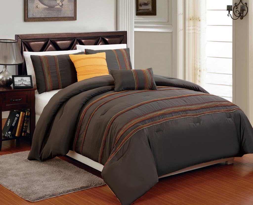 Legacy Decor Beautiful 5 PC Chocolate Brown with Marigold Back, King/Cal King Size Comforter Bedding Set