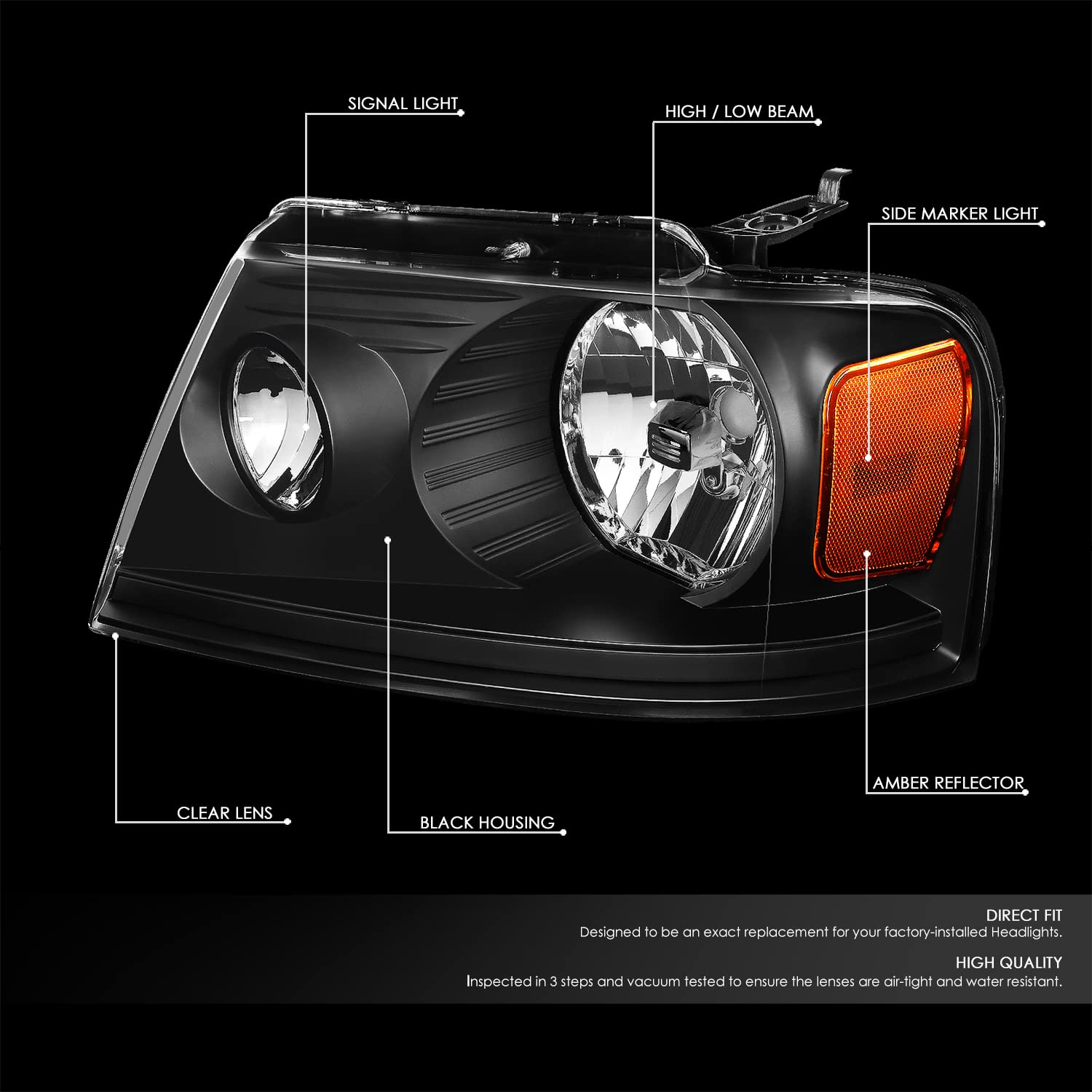 DNA Motoring Black Amber Headlights - Compatible With 94-99 Chevy Suburban / C/K1500 & 95-99 GMC Yukon