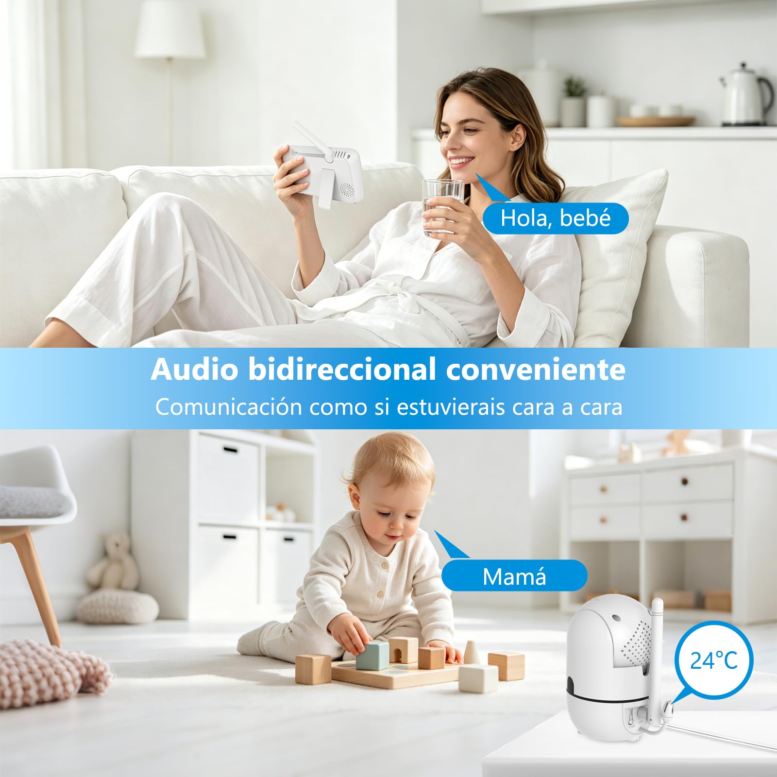 HelloBaby Cámara Vigilancia Bebé 5" IPS sin WiFi,Monitor bebé con Pantalla