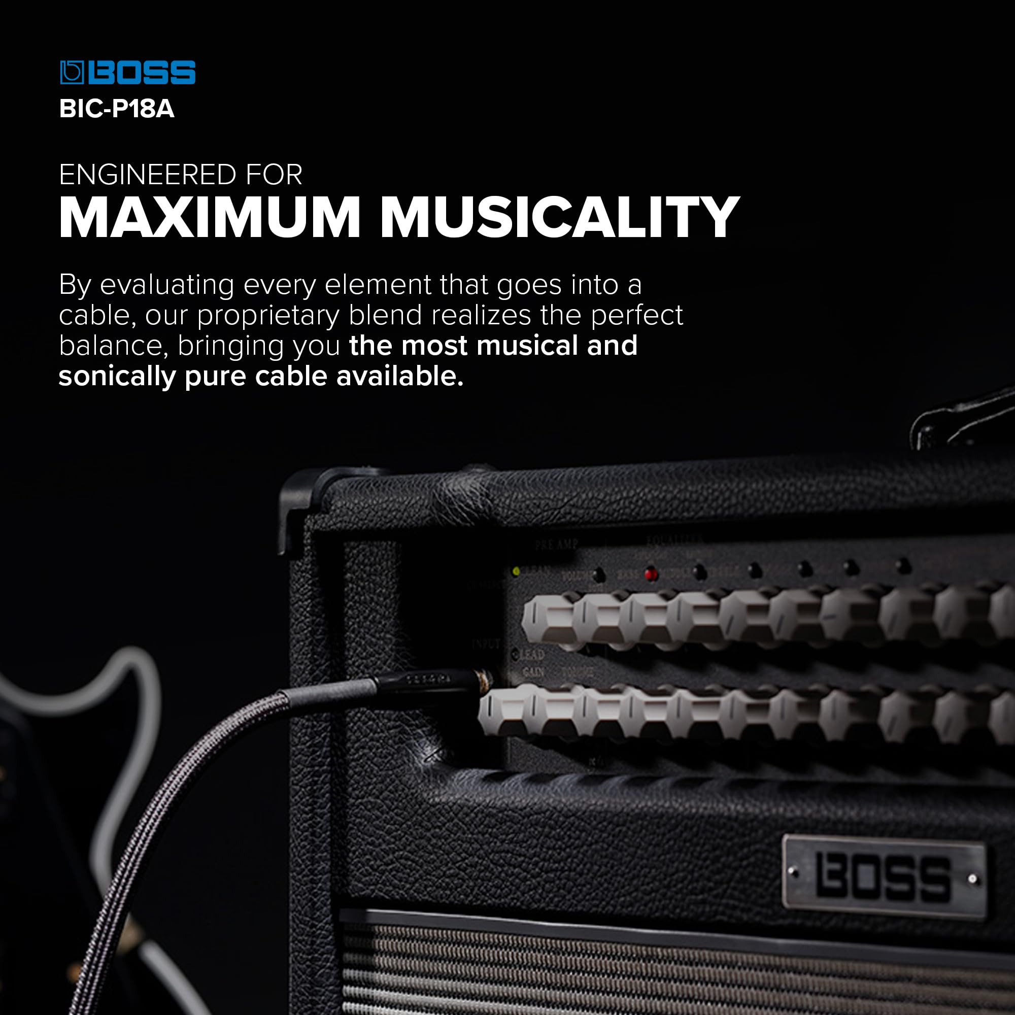 Kabel instrumentowy GAMME BIC-P18A Ultra High Fidelity - 18 stóp/5,5 m - 24-karatowe pozłacane 24-karatowym złotem proste złącza jack - do gitary i basu dla wysokiej jakości dźwięku