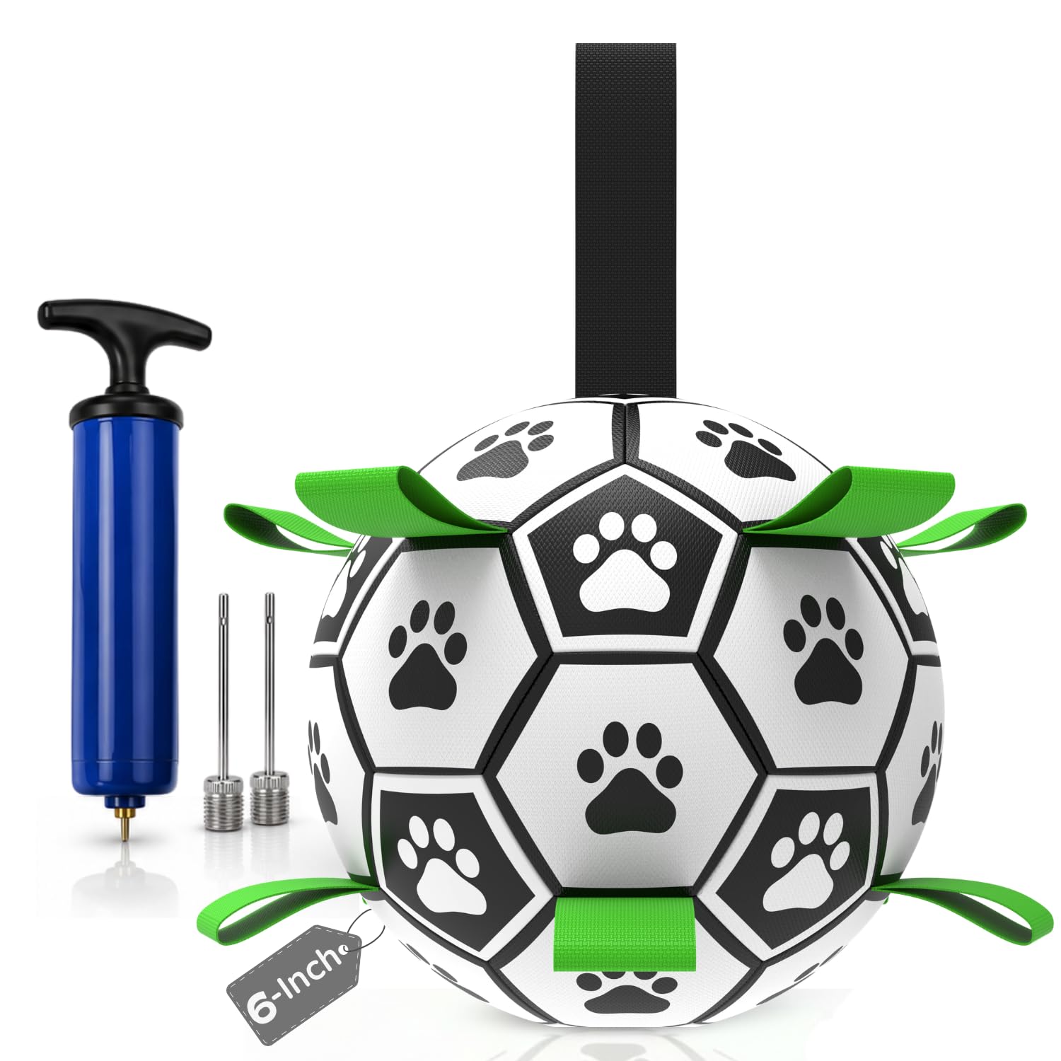 Ballon de football pour chien résistant avec sangles de traction