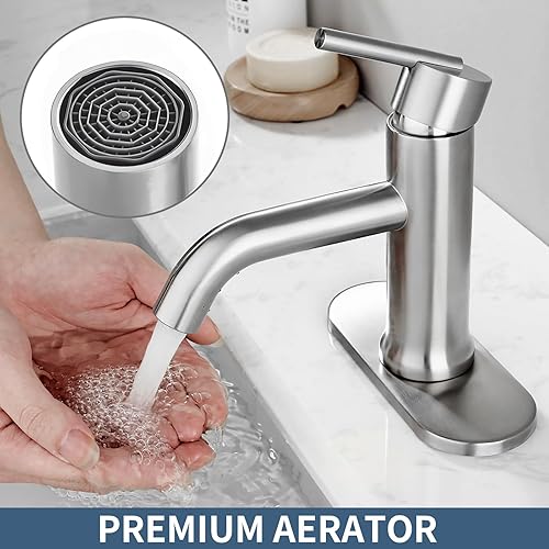 Miniatura 4 de HOMELODY Bathroom Faucets Brushed Nickel, Single Handle Faucet, Modern One-Hole RV Faucet, Deck Plate for 1 or 3 Holes Installation Stainless Steel