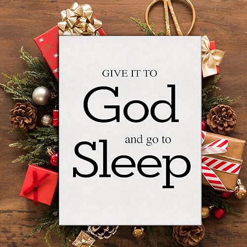 Miniatura 4 de Cartel de dormitorio principal, lienzo impreso en lienzo con texto en inglés "Give It to God and Go to Sleep", póster enmarcado motivacional moderno