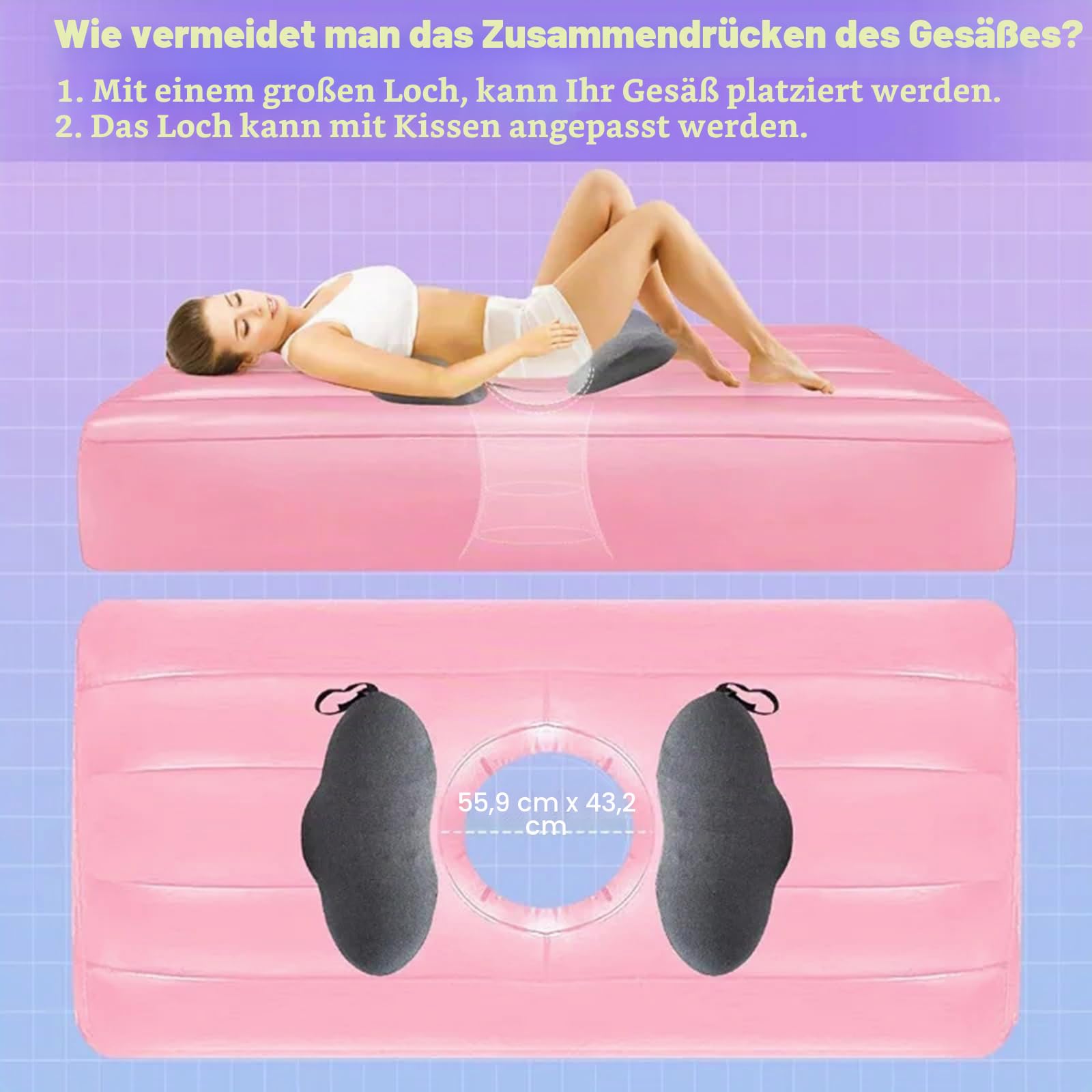 Yogamatte Für Schwangere, Bequeme, Beflockte, Aufblasbare PVC-Matratze Mit Loch, Bequemes Ganzkörperkissen, Schwangerschaftskissen Zum Schlafen,Pink