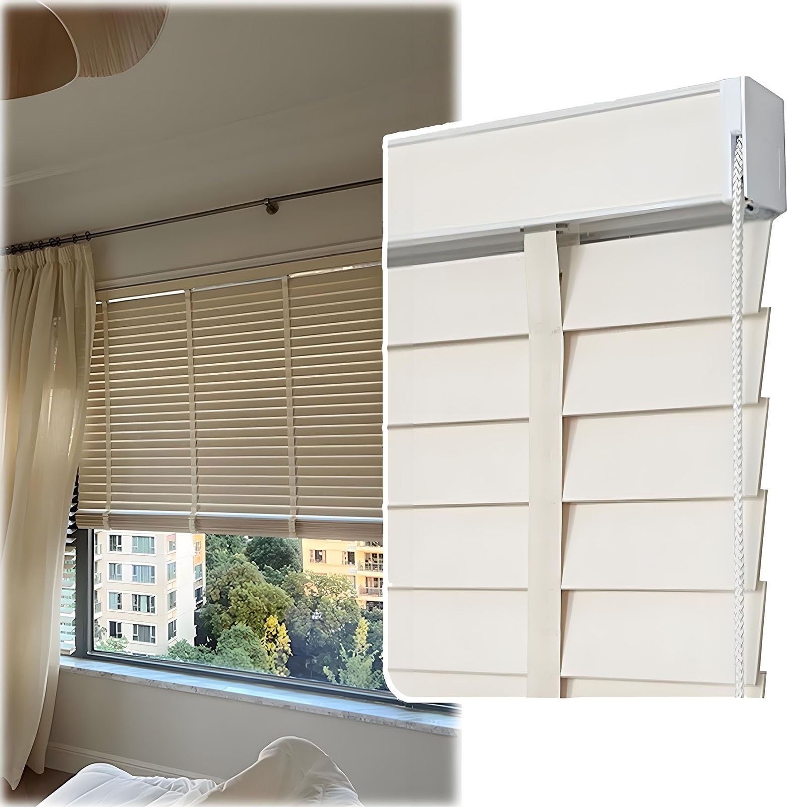 Faux Wood Home Window Blinds 2 inch Cordless 34x60 35x60 30x72 34x72 32x48, Bedroom Wood Window Shades, Indoor Natural Solid Window Blinds for Office