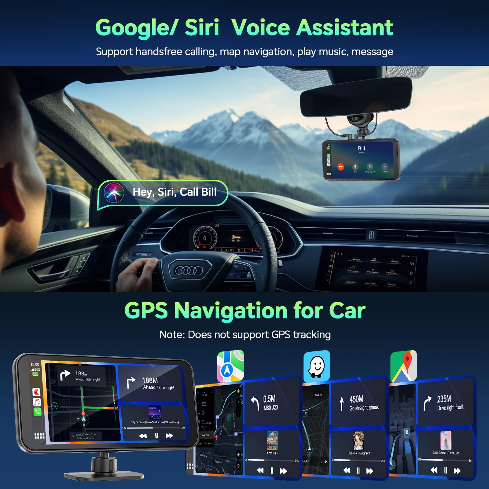 LAMTTO Carplay Coche con 4K+1080p Cámara de Salpicadero Delantera y Trasera, A-ppIe Carplay Android Auto Inalámbrica, 6,25" Pantalla Táctil Navegación Asistente Voz Bluetooth FM AUX Tarjeta SD 64 GB
