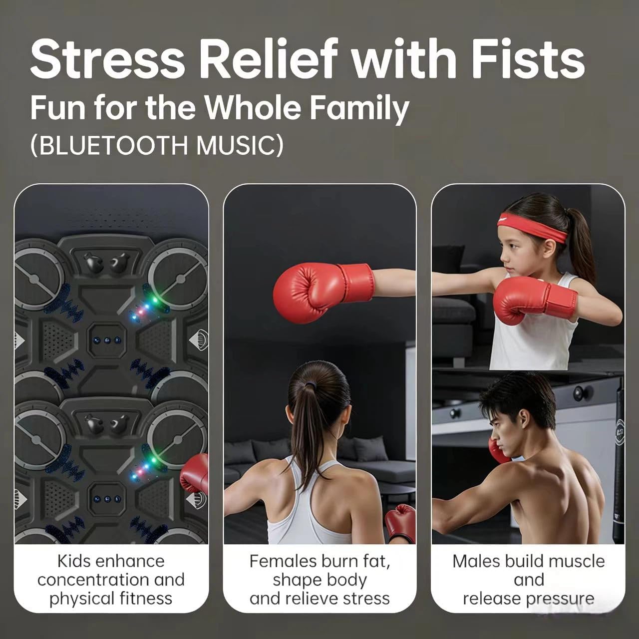 Music Boxing Machine,Punching Bag,Music Boxing Machine for Adults,Kids,with LED Punch Counter & Bluetooth Speaker Fun Home Workout&Fitness, Maquina de boxeo Musical pared