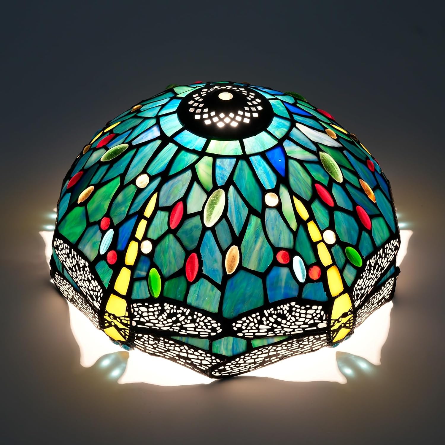 Tiffany Style Lamp Shade 12 Inch Stained Glass Lampshade Replacement Blue Green Dragonfly Ceiling Light Shade for Table Lamps Pendant Light Floor Lamp Handcrafted Vintage Deco