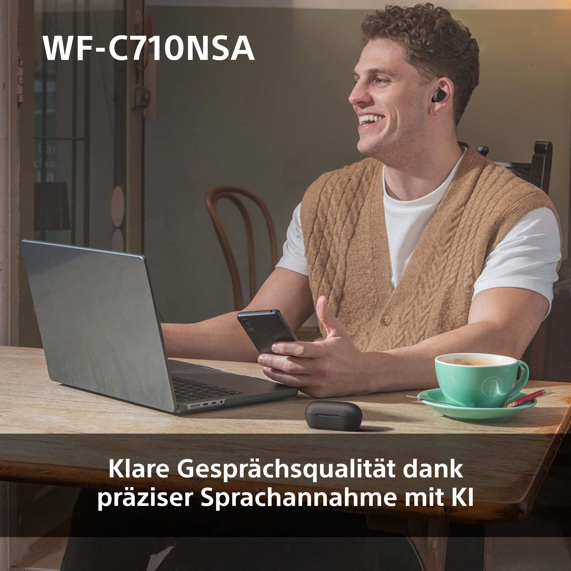 Sony WF-C710NSA Truly Wireless Noise Cancelling Earbuds, leichte Kopfhörer, Touch-Bedienung, Multipoint-Verbindung, IPX4, bis zu 40 HR-Akku, Quick Charge, iOS & Android - Schwarz