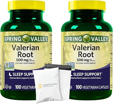 Spring Valley Valerian Root 500mg- Vegan Capsules 100 Ct Pack of 2, Set by Basket Goods