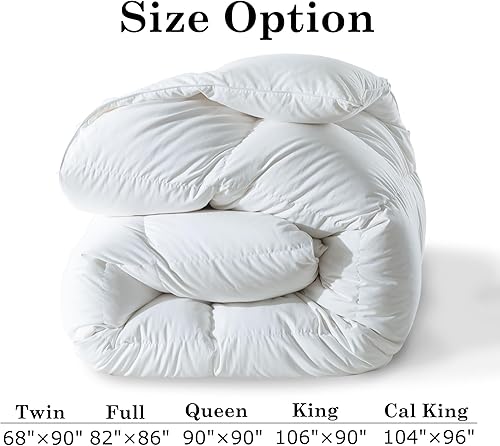 Miniatura 7 de ELNIDO QUEEN Edredón de plumas de ganso tamaño California King, relleno de edredón de plumón blanco, edredón de lujo para todas las estaciones,