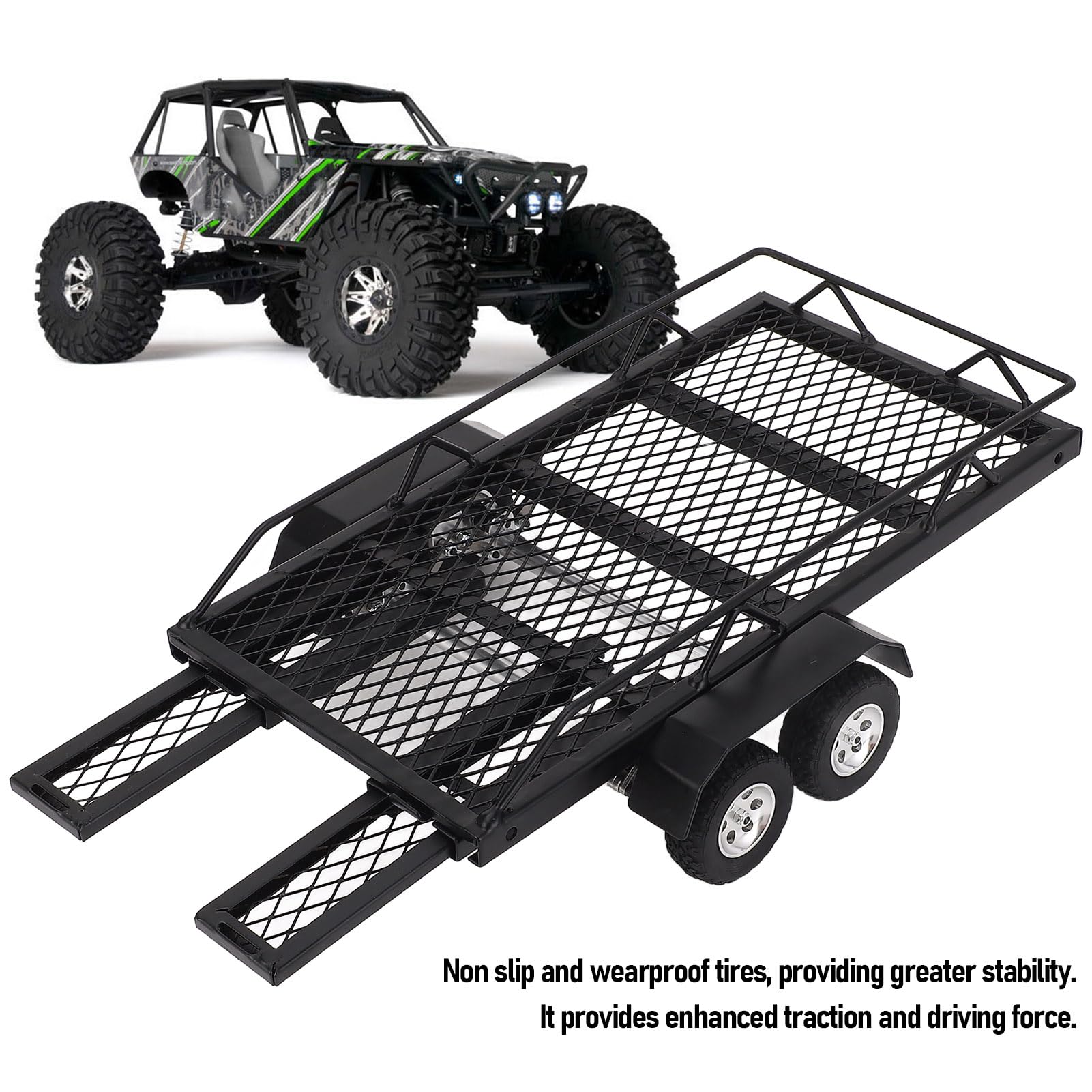 Jiawu RC Trailer Metal 1/24 Scale RC Trailer with RC Trailer Hook, Dual Axle Flatbed Trailer - Image 3