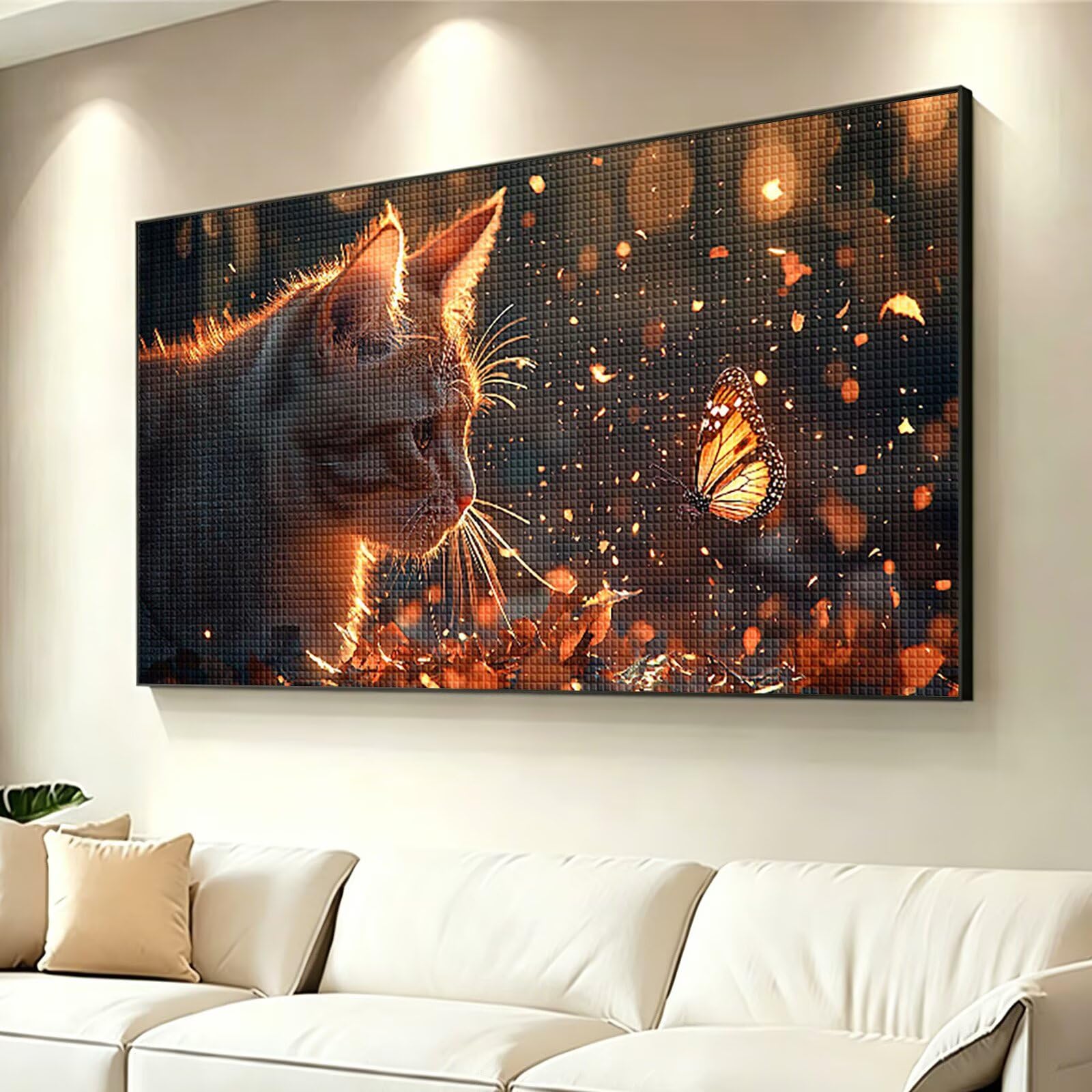 Diamond Painting Adultos Gato Pintura Diamante, Mariposa Diamond Painting 5D Completo, DIY Cuadrado Bordado Punto de Cruz Cuadros de Diamantes Kit para Decoracion Hogar, Regalo Mujer 160x80cm 0J-146