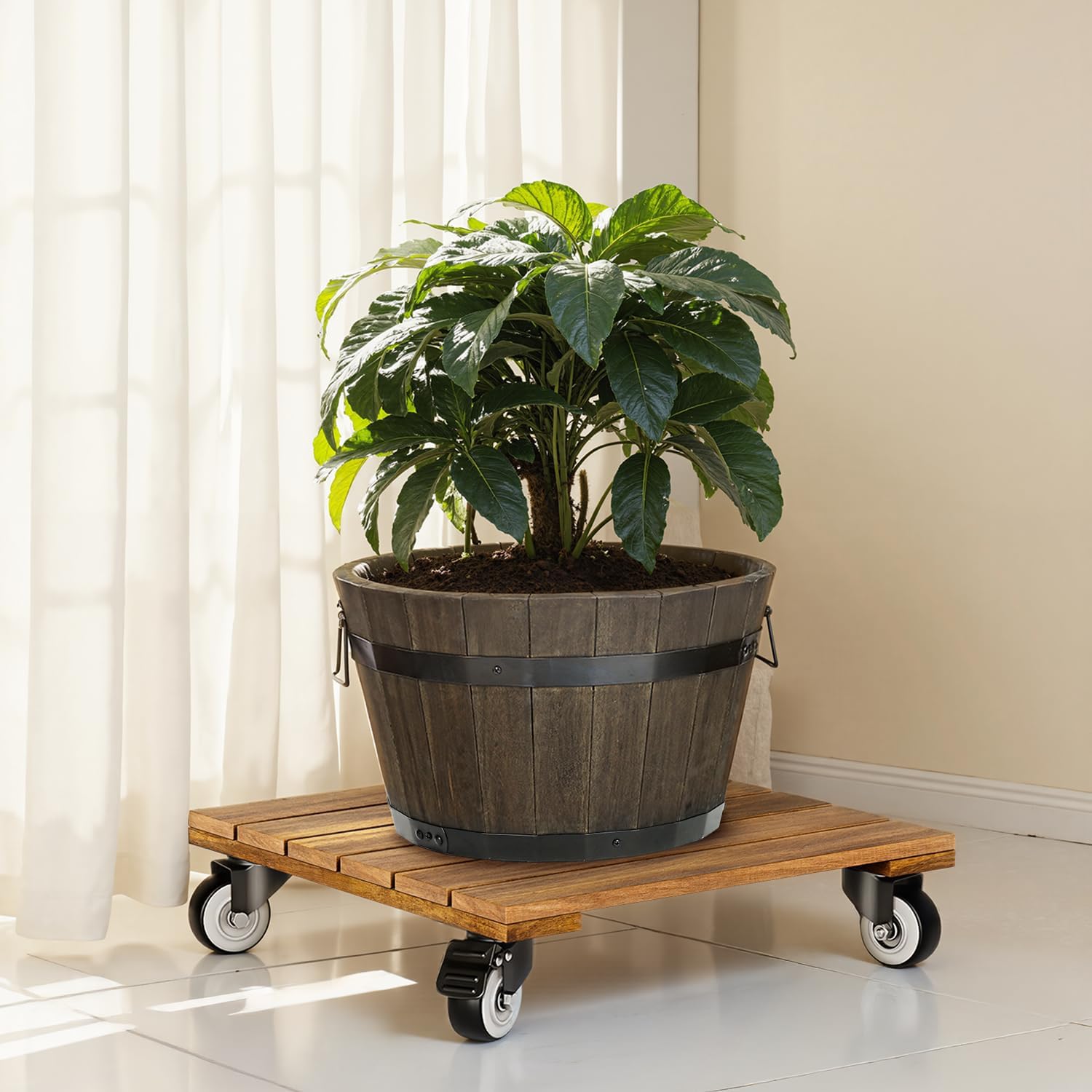 Round Wood Plant Caddy