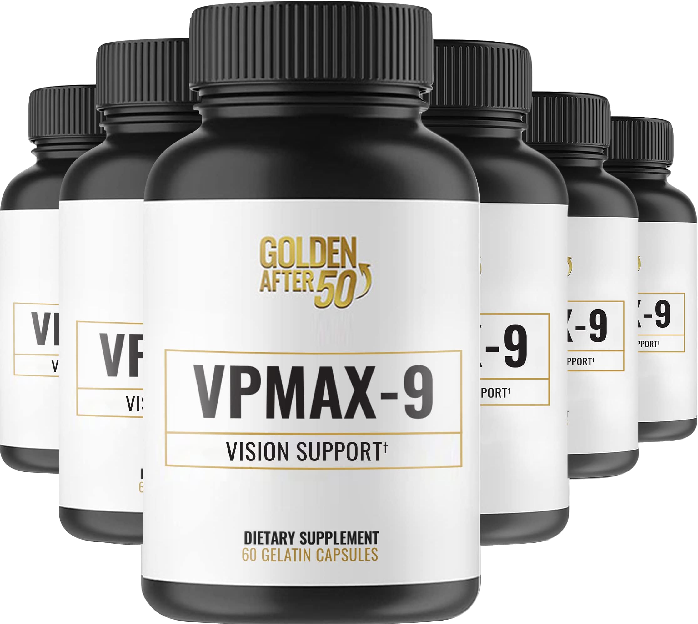 Golden After 50 VpMax-9 - Vision Support Supplement - 6 Bottles - Eye Health Support and Antioxidant Supplement with Eye Vitamins, Lutein, Lycopene and Bilberry Extract