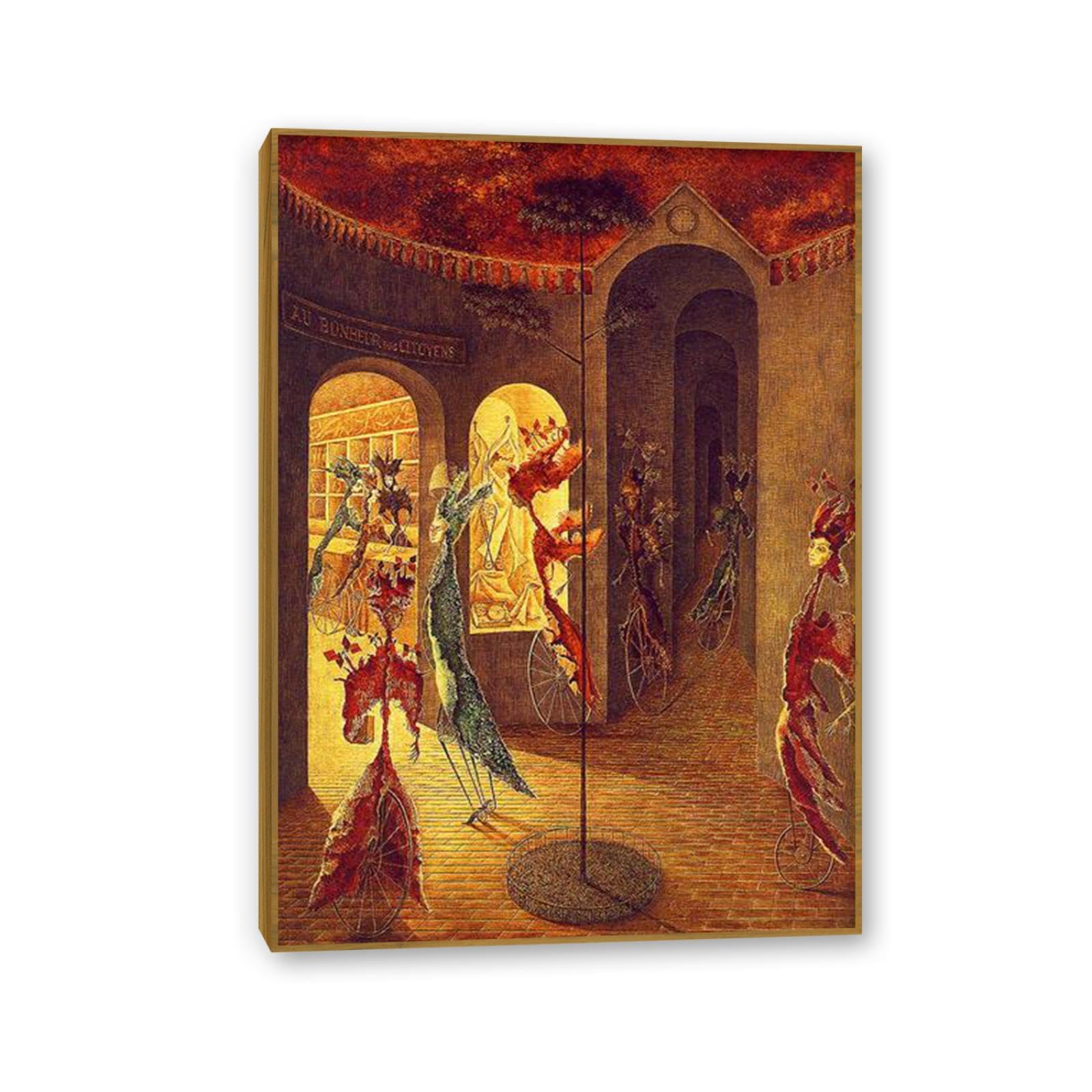 MYCGGDGH Remedios Varo Canvas Wall Art Reproductions of Famous Paintings The ladies at Bonhuer Posters Remedios Varo Print Wall Decor for Living Room Bedroom Home Decor 100x70cm(39x28in) Teak frame