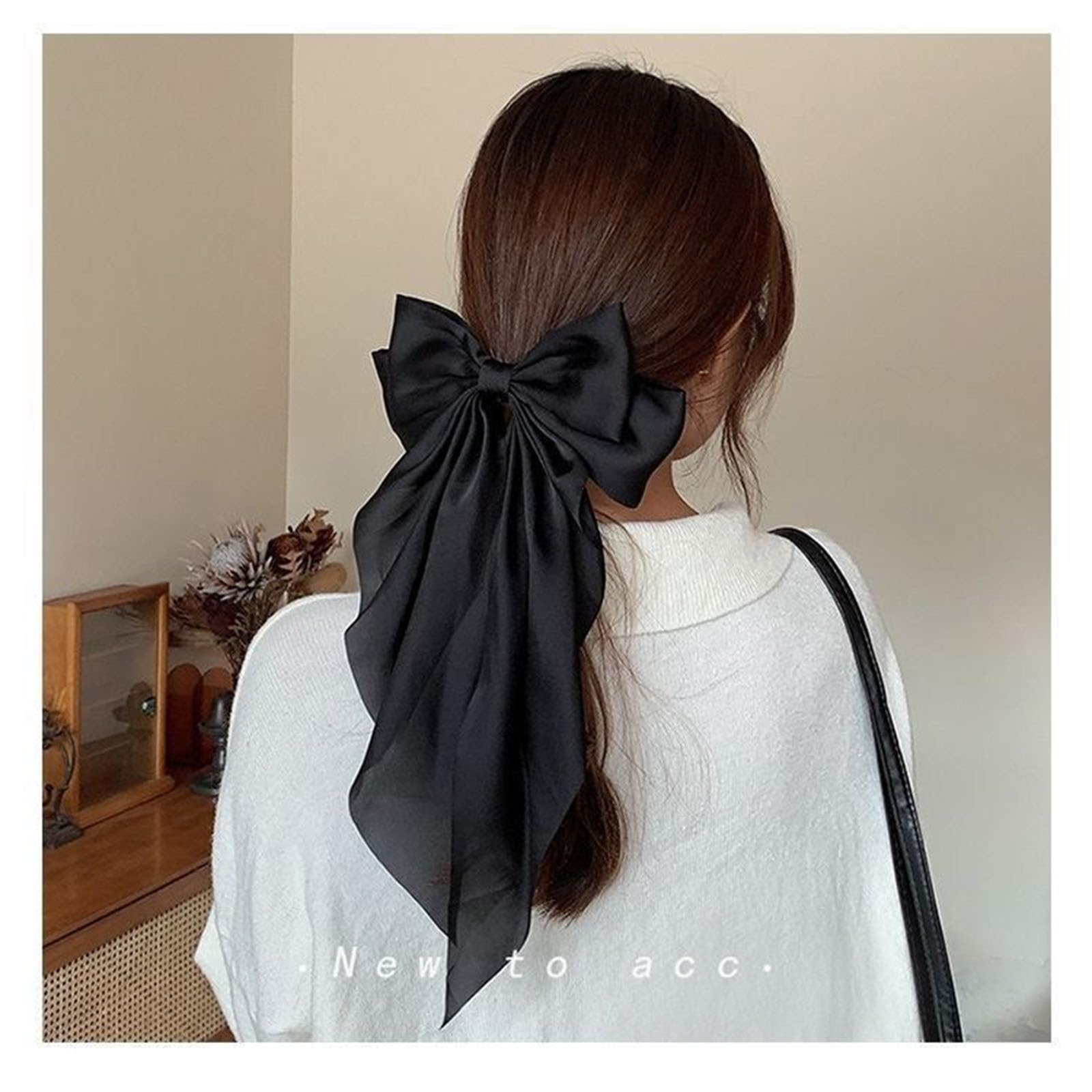 ZOONAI 2Pcs Big Satin Layered Hair Clip for Women Girls Large Long Bow Hair Clip Bowknot Hairpin Hair Accessories (Black Wine Red) - Image 2