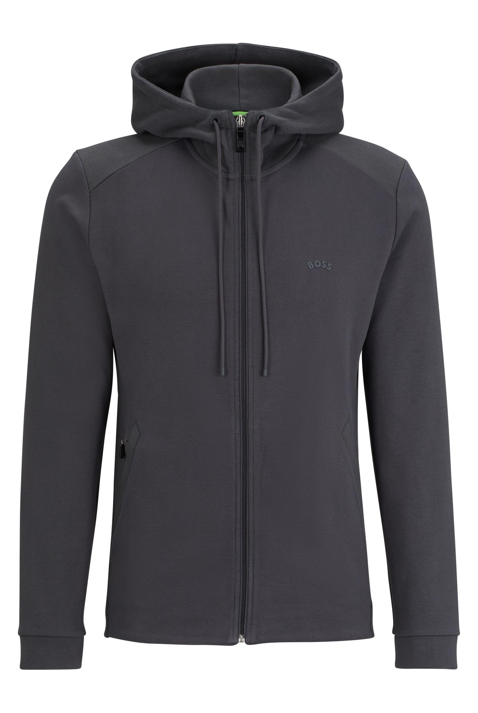 BOSSMens Saggy Curved Zip-up hoodie in cotton with curved logo