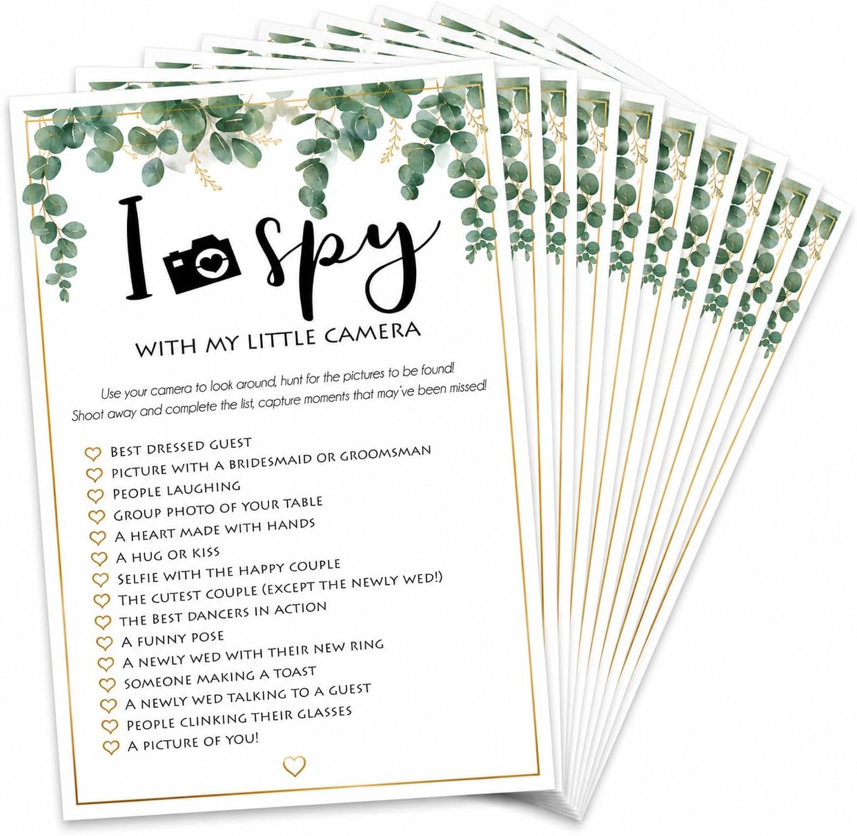 Wedding I Spy Game โ 10 A6 Guest Photo Challenge Cards โ Eucalyptus
