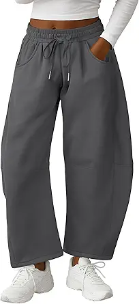 Lepunuo Barrel Sweatpants Women Casual Baggy Elastic Waisted Pants Wide Leg Gym Trousers with Pockets