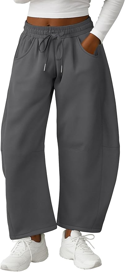 Lepunuo Barrel Sweatpants Women Casual Baggy Elastic Waisted Pants Wide Leg Gym Trousers with Pockets