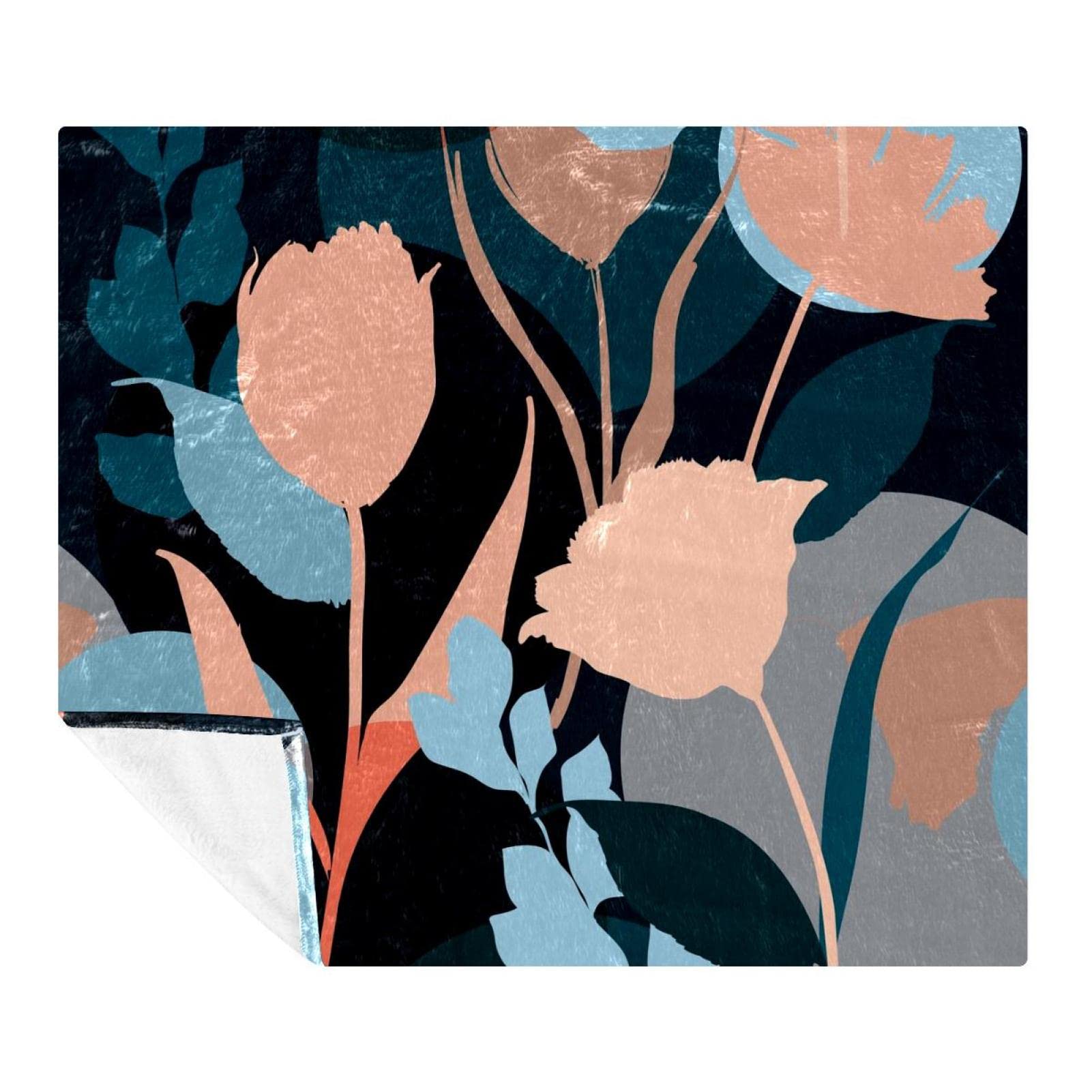 Couverture polaire legere fleurs et feuilles 150x200 cm pour lit et canape