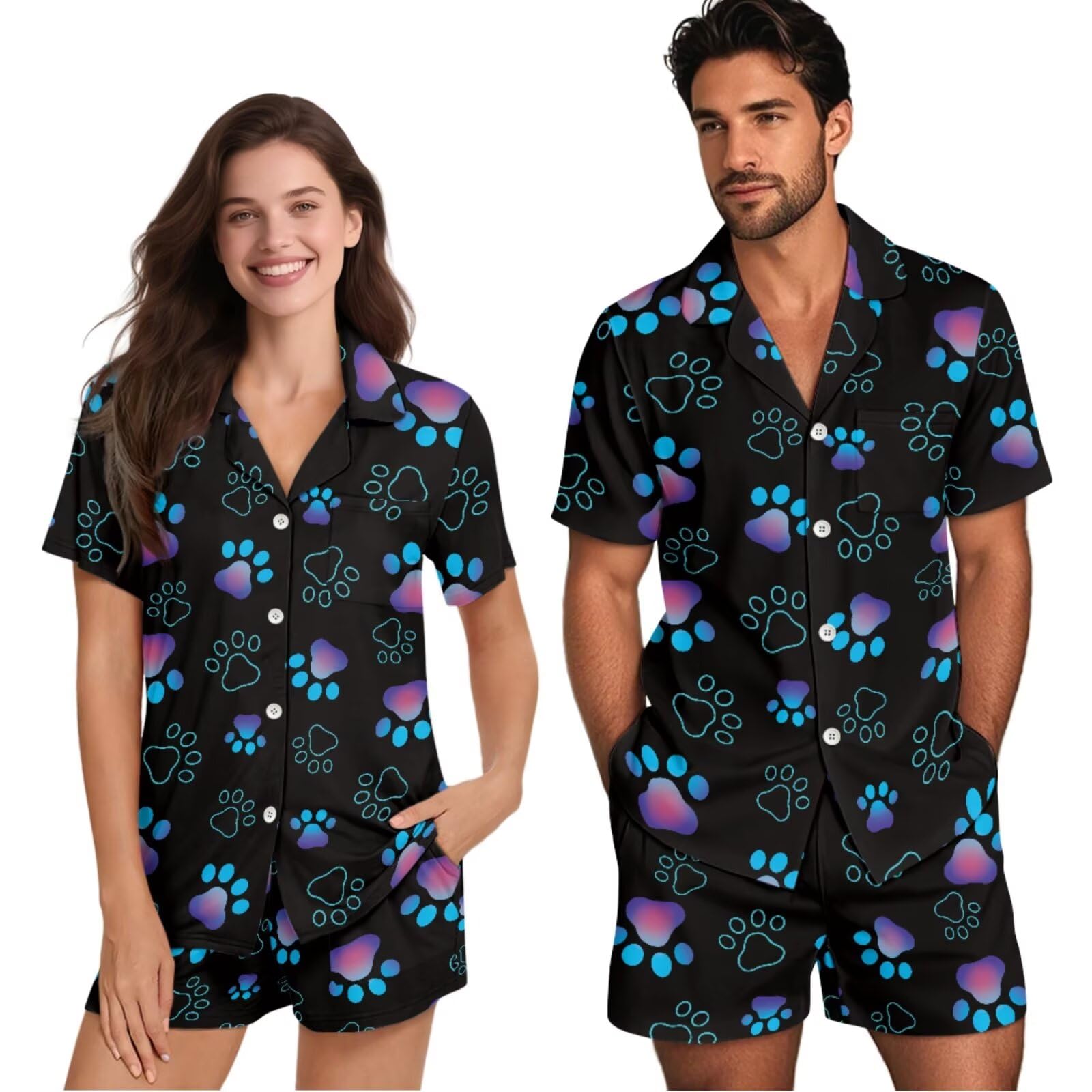 Conjunto de pijama a juego para él y para ella, de manga corta, con botones, para parejas