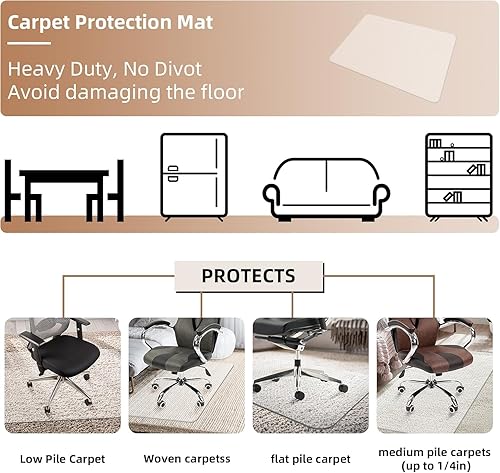Miniatura 17 de Protector de alfombra para silla de oficina: 36 x 36 pulgadas, alfombrillas de plástico resistente para escritorio de computadora con borde