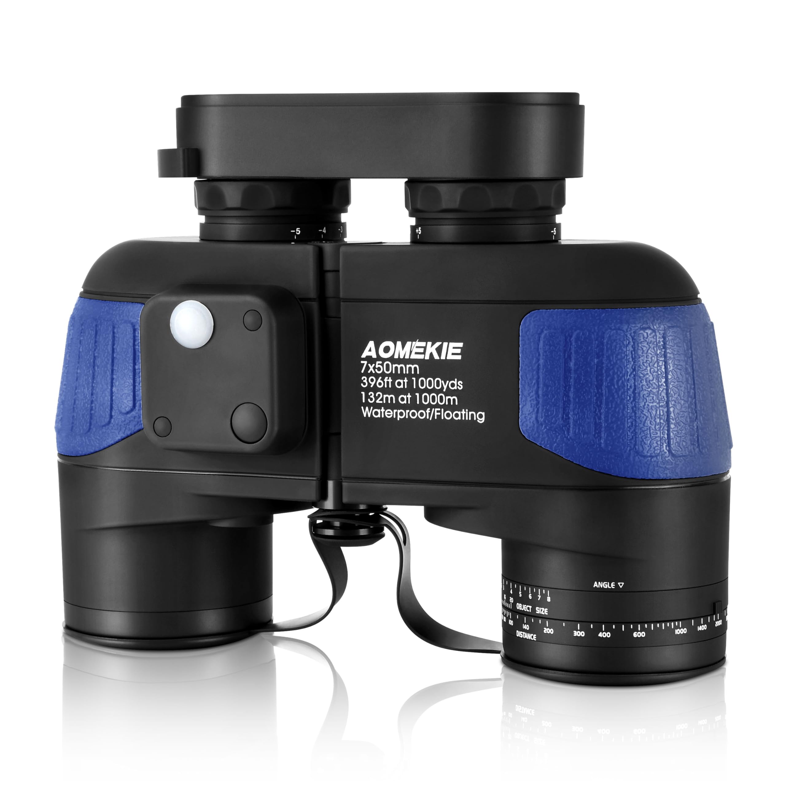 Aomekie Prismáticos Marinos 7X50 Prismaticos Militares BAK4 Porro Prism con Visor Interno y Brújula Impermeable a Prueba de Niebla y Flotante (Azul)