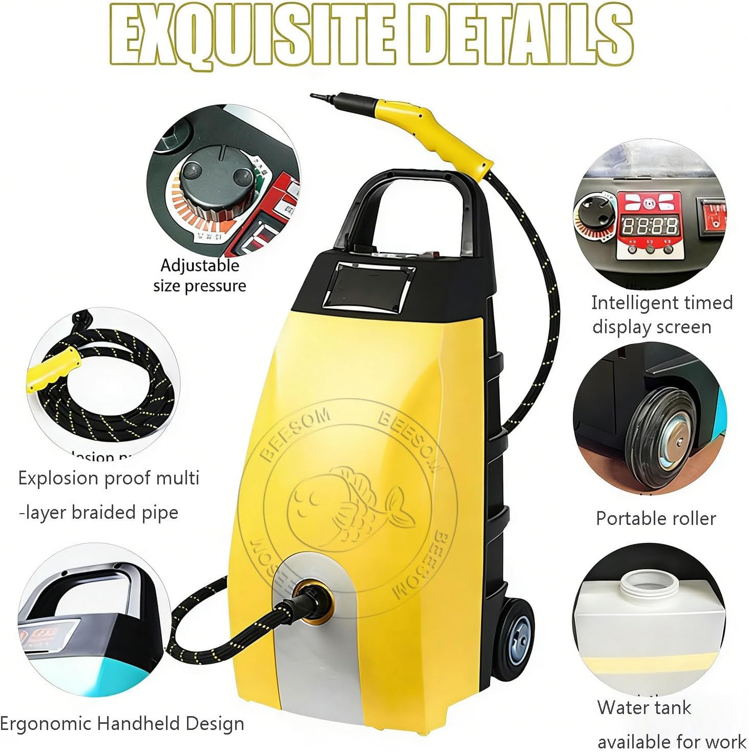 Commercial Steamer Cleaner 3000W Heavy Duty,Multi Purpose High Temp Steam Washer,230°F High Temperature,Safety Lock Design,Efficiently Removes Grease,for Restaurant Kitchen and Household