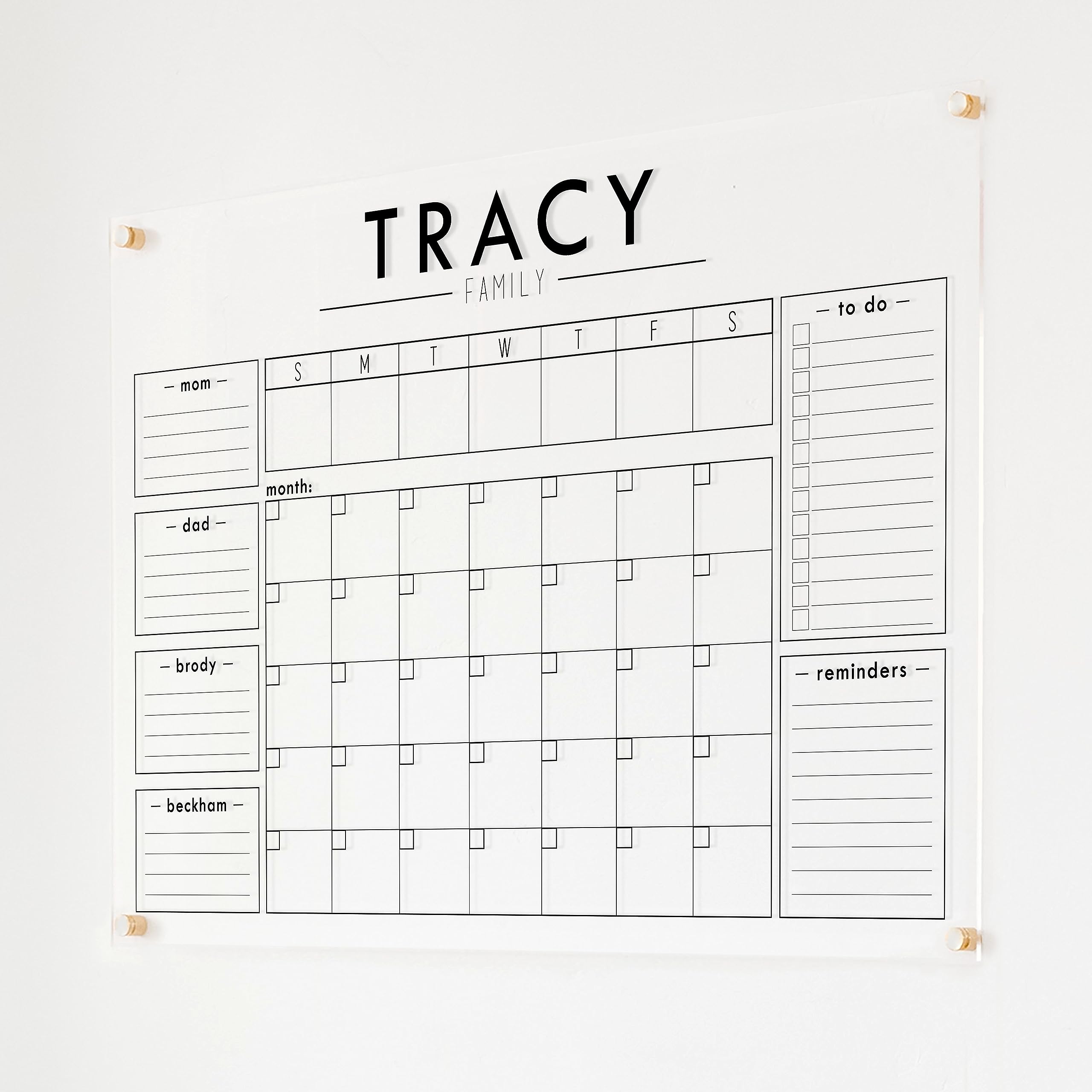 Acrylic Calendar - 26x38 - personalized calendar, wall calendar, dry erase standoff acrylic wall calendar
