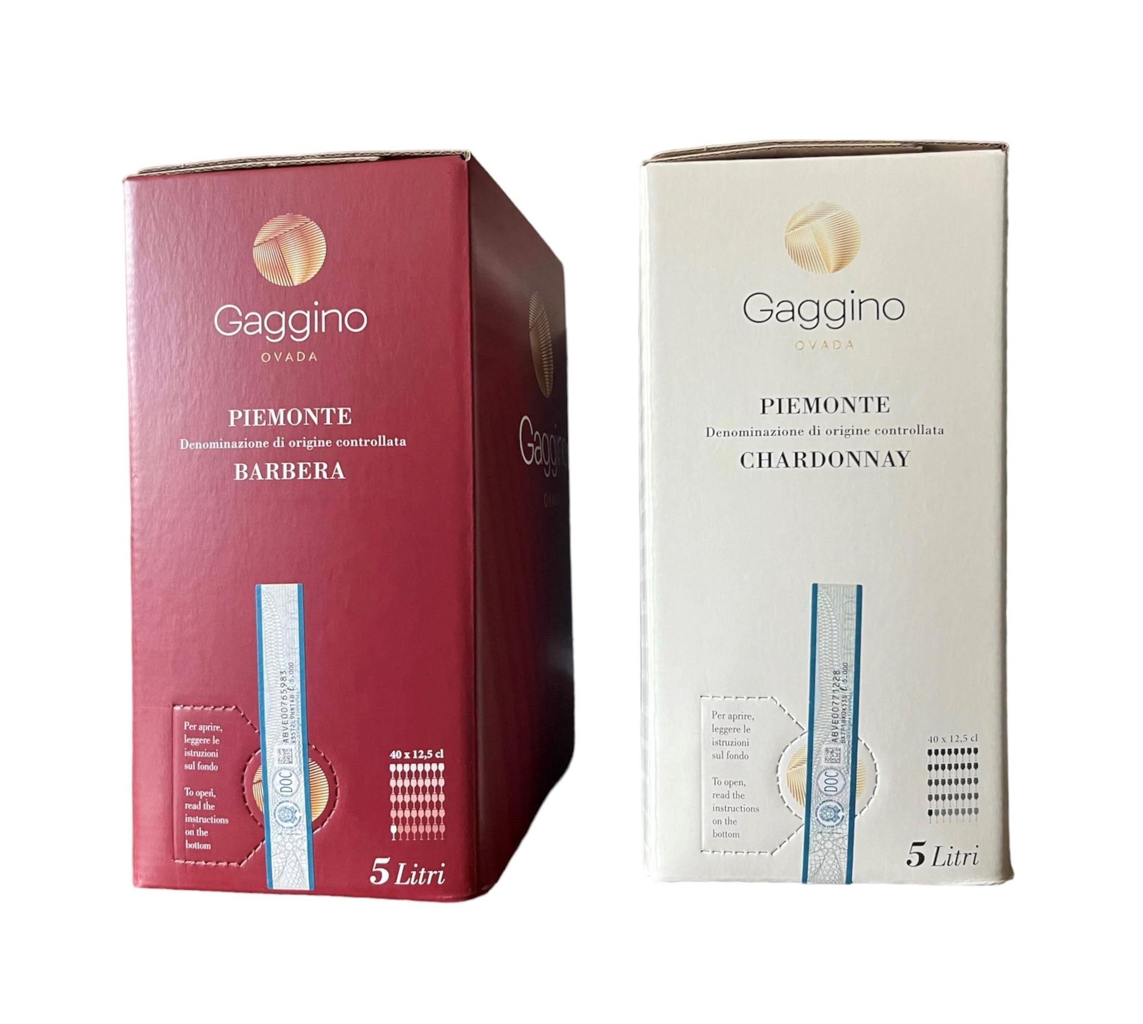 2 Bag In Box da 5 litri: 1 x Piemonte DOC Barbera e 1 x Piemonte Doc Chardonnay Gaggino, confezione conveniente e comoda (2 x 5 l)