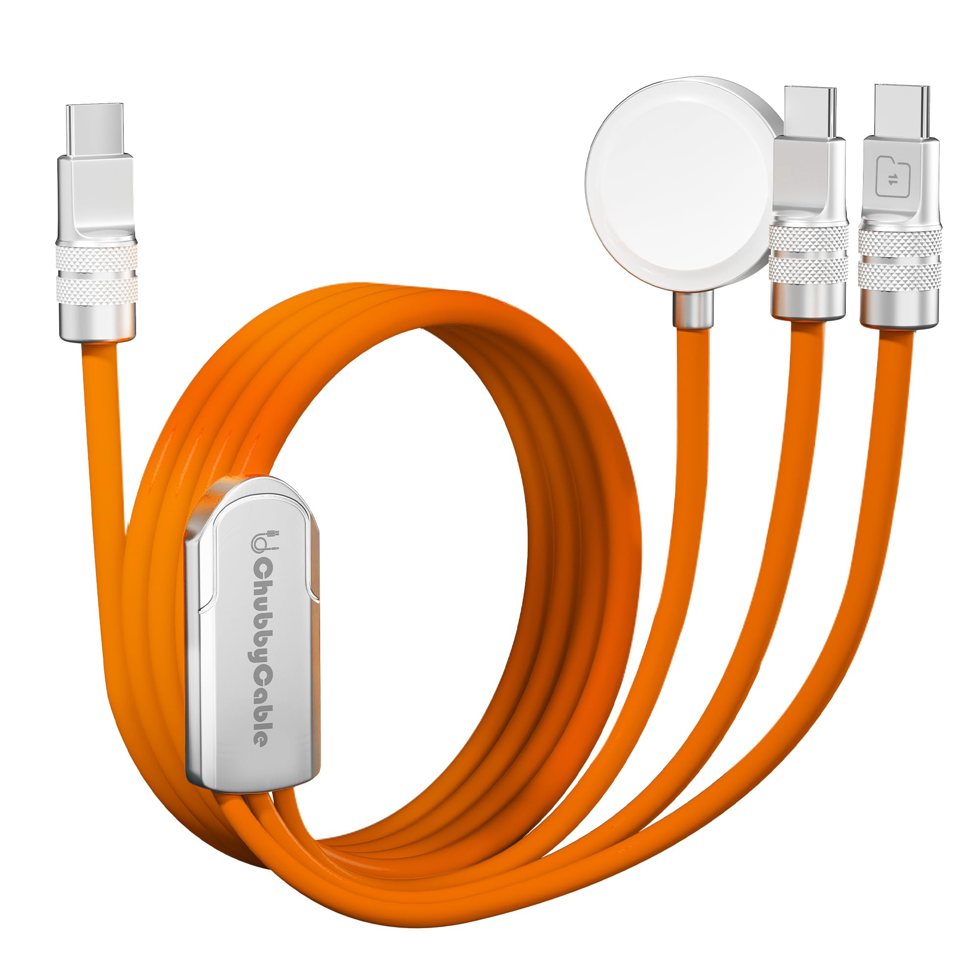 chubbycable 3 in 1 Silicone USB C Cable for Apple Watch, Orange, 4.1FT