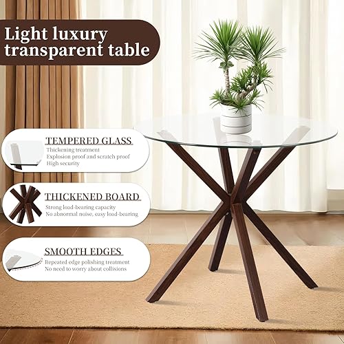 Miniatura 4 de JALOURT Mesa de comedor redonda de vidrio de 34.6 pulgadas para 2-4, mesa de cocina de vidrio, mesa de comedor moderna circular con mesa de vidrio
