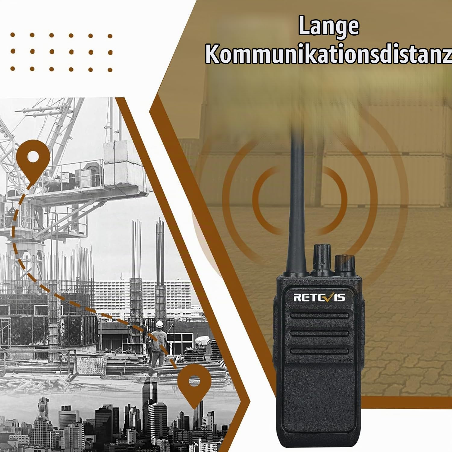 Retevis RT617 Walkie Talkie mit Sprechendes Mikrofon, PMR 446 Funkgerät Lange Reichweite, 16 Kanäle, VOX, Funkgeräte Set Wiederauflabar, Baustelle, Baumarkt, Fabrik(2 Paar, Schwarz)