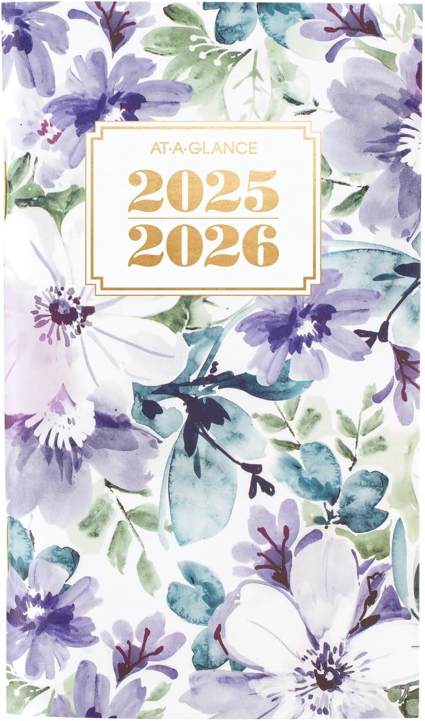 AT-A-GLANCE 2025-2026 Planner, 3-1/2" x 6", Pocket Size, 2 Year Monthly Planner, Badge, Floral (1722F-021-25)
