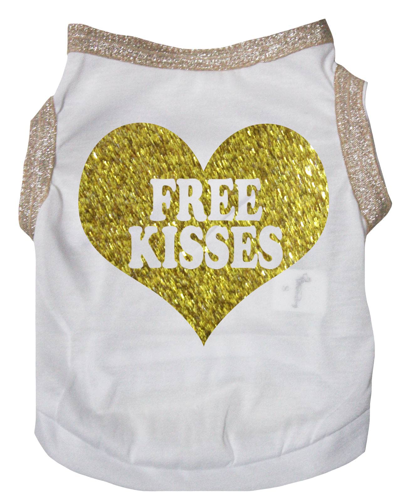 T-shirt pour chien Free Kisses blanc et doré pour déclarer votre amour à votre animal