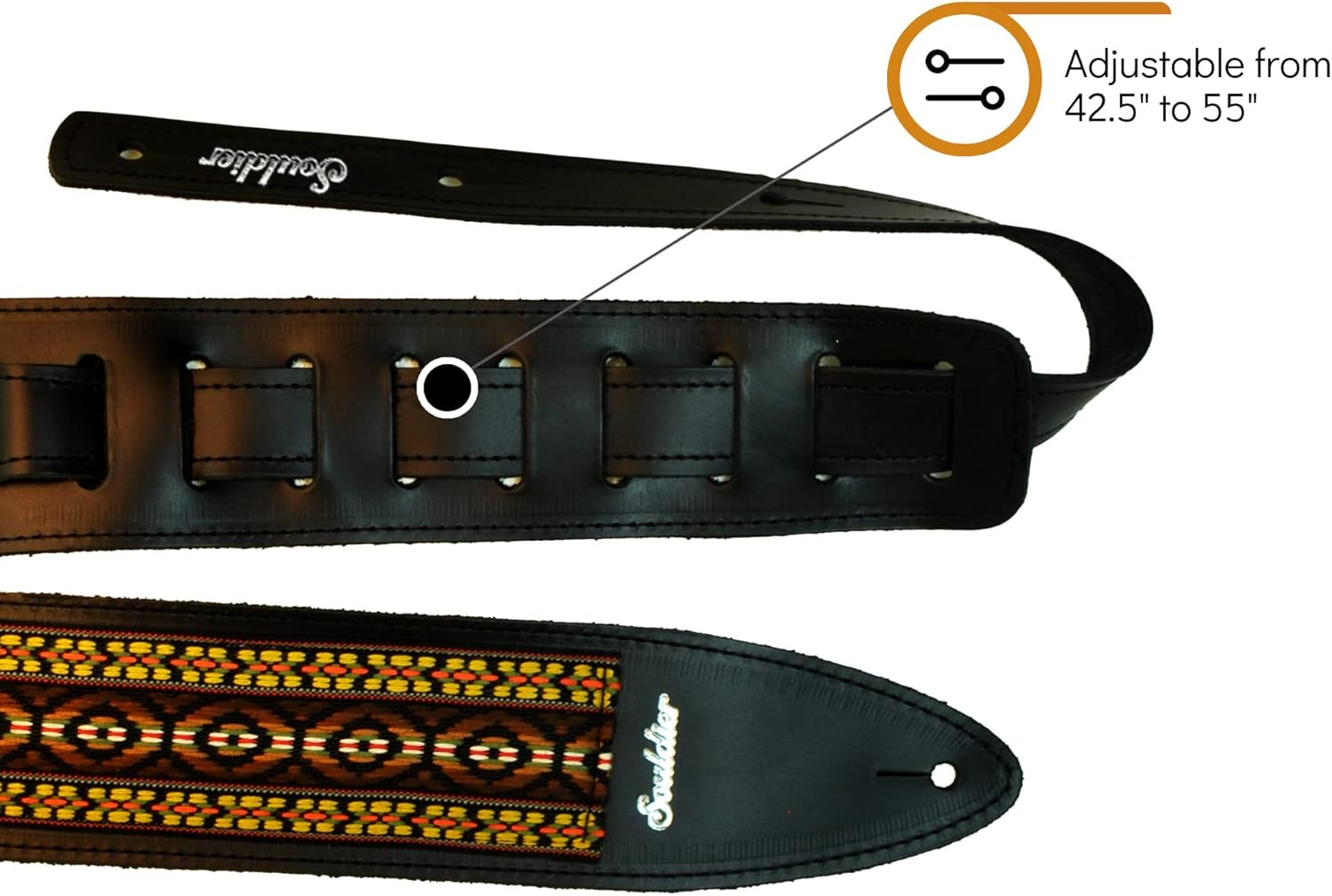 Souldier Handmade Fabric Torpedo Strap for Bass, Electric, or Acoustic Guitar, Adjustable Length from 42.5" to 55" Made in US