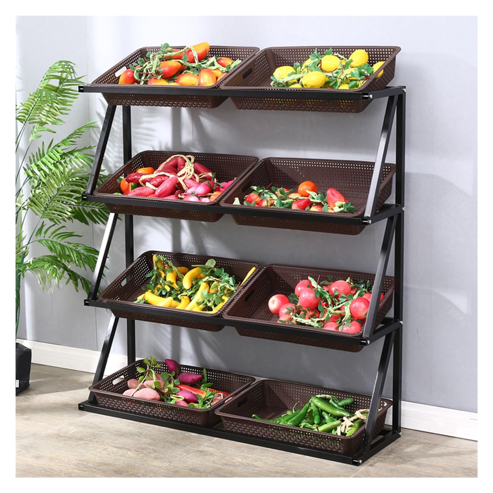 4-poziomowy metalowy wózek rolowany, Heavy Duty Storage Shelf do blatu kuchennego, Fruit Veg Basket Organizer, Space Saving Pantry Rack z oddychającymi pojemnikami do supermarketu lub użytku domowego