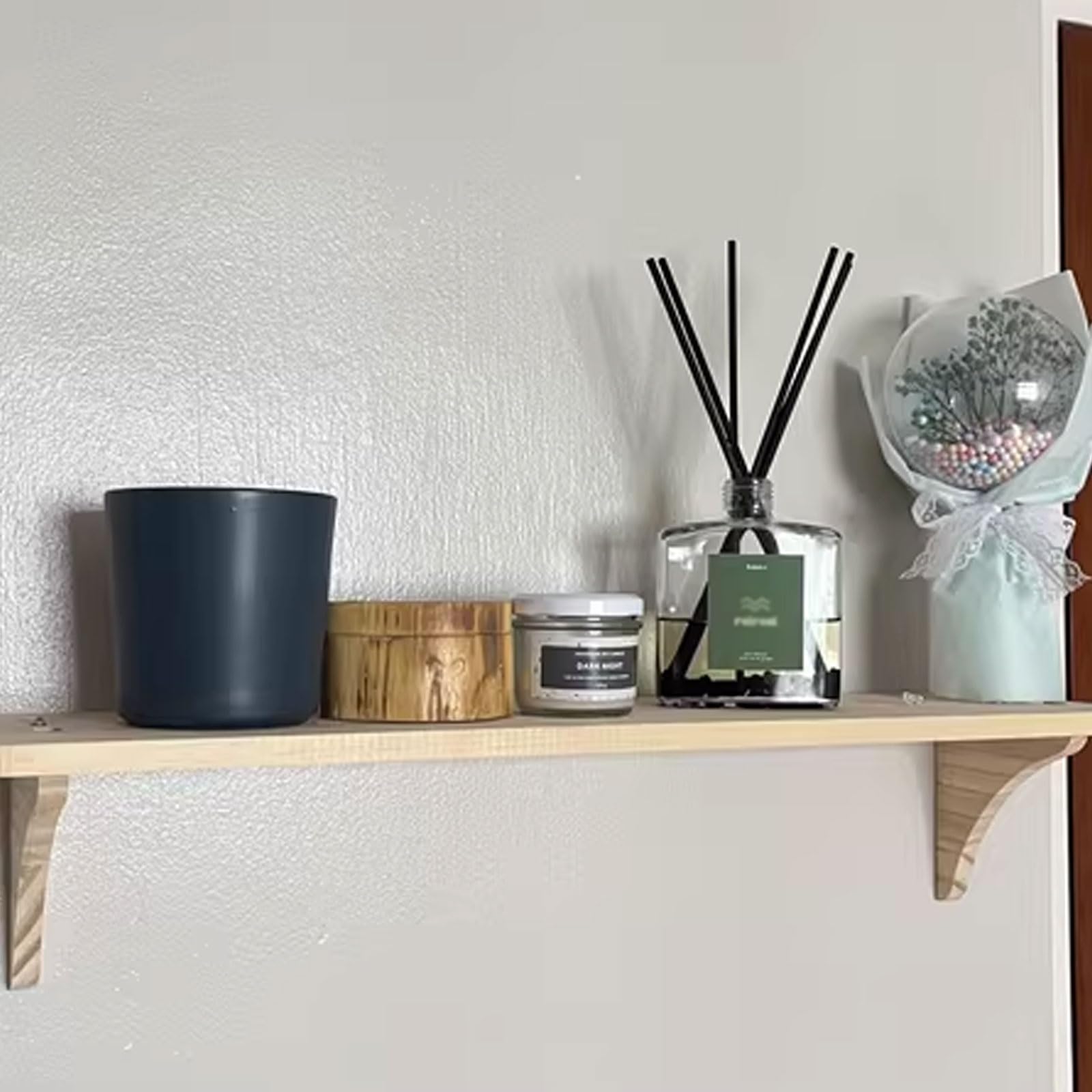 Scaffale da parete senza trapano, in legno, per cucina, bagno, camera da letto, soggiorno, mensole strette e robuste (set da 5)