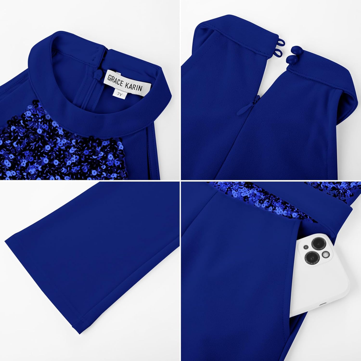 GRACE KARIN Girls Jumpsuit Tween Sequin Trendy Party Halter Shinny Dance Formal Romper Bodysuit 6-12